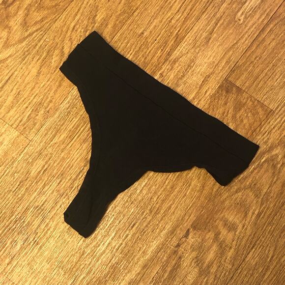 Skims Black Onyx Summer Mesh Mid Waist Thong Panties Size 2X - Picture 1 of 7